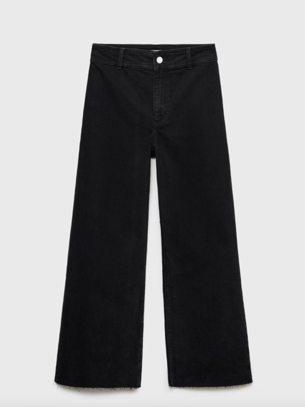 Mango Catherin Culotte High-Rise Black Raw Hem Jeans